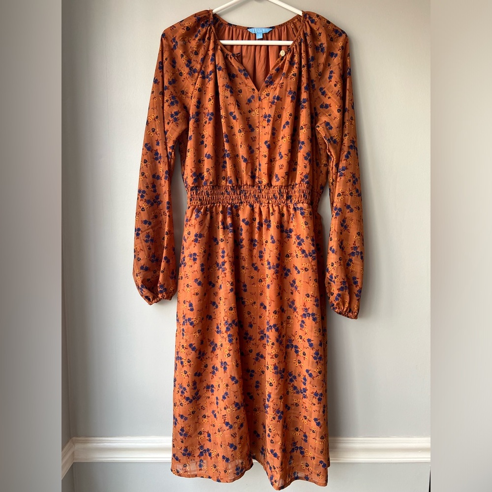 Draper James RSVP Smocked Waist Midi Dress Floral Orange Medium